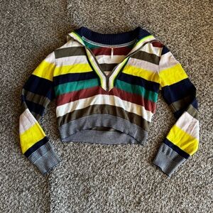 Free People Women’s XS Y2K Retro Striped Cropped Multicolor Sweater Cotton